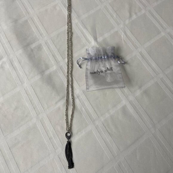 Marlyn Schiff Long Beaded Chain Tassel Necklace Silver Gray One Size - Picture 1 of 9